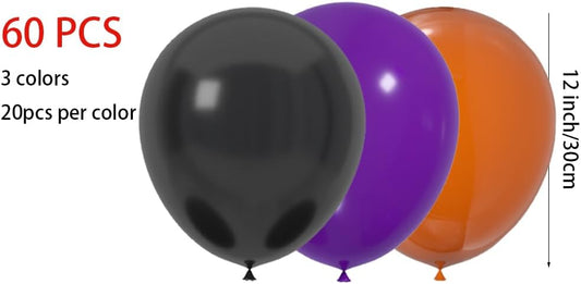 Black Orange Purple Balloons 60 Pack – 12 Inch Latex Balloons for Halloween, Graduation, Birthday & Baby Shower Party Decorations