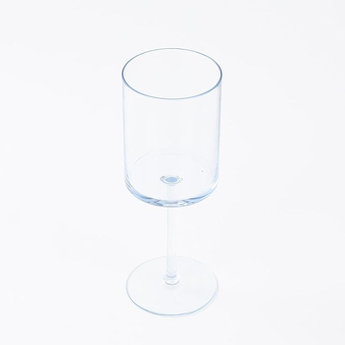 Efavormart 6-Pack Transparent Dusty Blue Plastic Cylindrical Wine Glasses 10oz, Long Stem - Shatterproof Reusable Cocktail Glasses