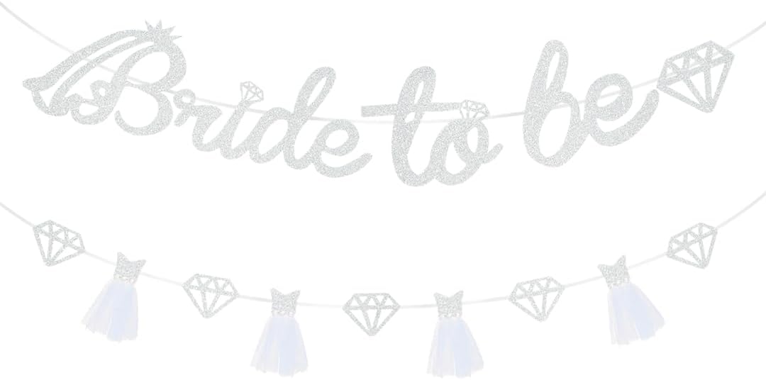 Bride To Be Banner Silver Glitter Wedding dress Banner for Bachelorette Party Decoration Engagement Bridal Shower Supplies