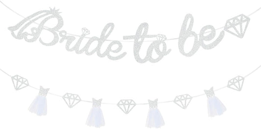 Bride To Be Banner Silver Glitter Wedding dress Banner for Bachelorette Party Decoration Engagement Bridal Shower Supplies
