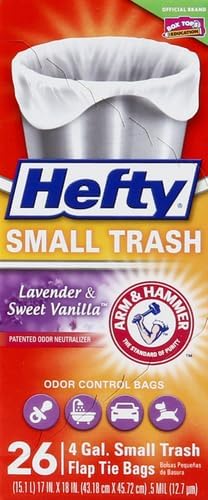 Hefty Small Garbage Bags, Flap Tie, Lavender & Sweet Vanilla Scent, 4 Gallon, 26 Count (Pack of 12)