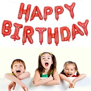 TONIFUL Red Happy Birthday Balloons 16 Inch Mylar Foil Letters Birthday Sign Banner Balloon Bunting Reusable for Girls Boys Kids & Adults Birthday Decorations and Party Supplies