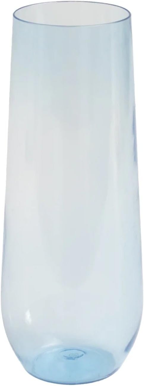 Efavormart 12 Pack Plastic Champagne Flutes in Transparent Blue, Reusable Lightweight Champagne Glass 9oz
