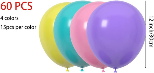 60 Count 12 Inch Latex Balloons for Birthday Wedding Party Decorations - Purple Teal Pink Yellow Baby Shower Supplies, Spring Summer Balloon Pack