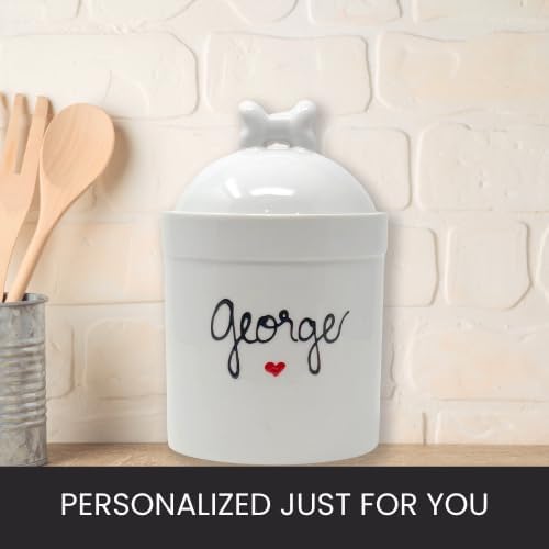 Large Size Personalized Dog Treat Jar and Canister Personalized with Name, Airtight Dog Treat Container with Silicone Seal and bone Lid, Cute Ceramic Dog Treat Jars for Kitchen Counter, White