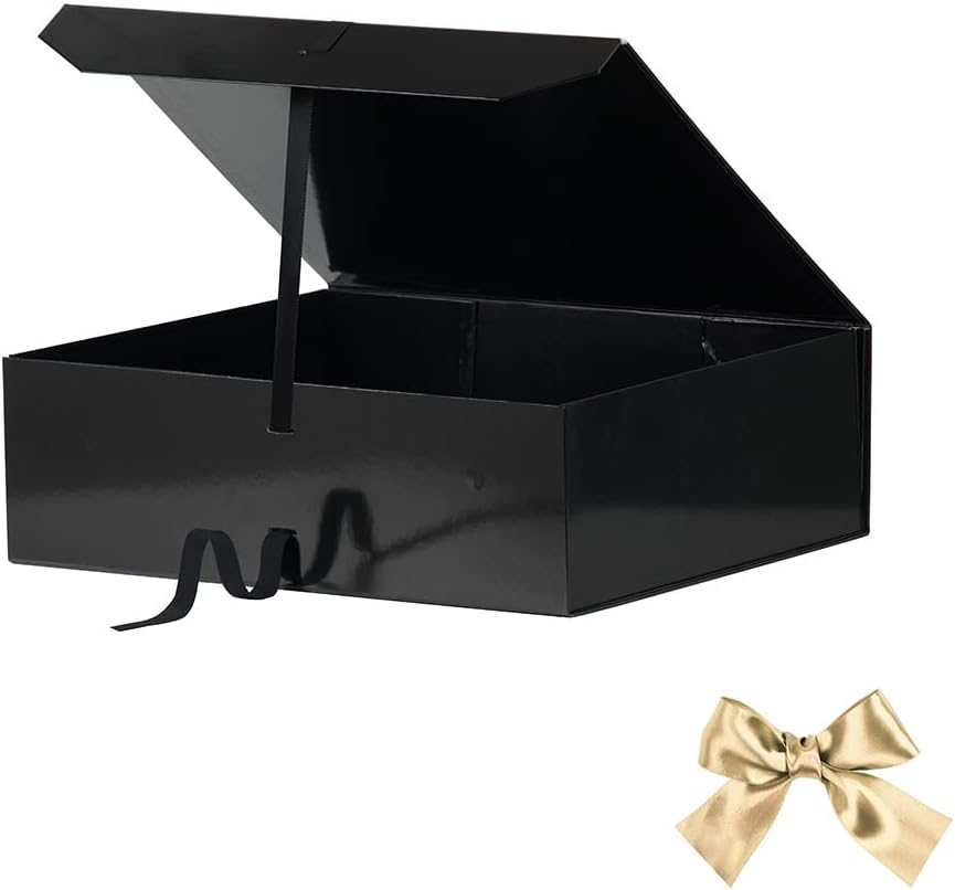 Extra Large Black Gift Box 19x16x6 Inches, Huge Gift Box with Ribbon Lid Magnetic Closure, Groomsman Proposal Box, Gift Boxes for Wedding Dress (Glossy Black)