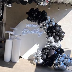 Black and Silver Balloons Arch Garland Kit, 134pcs Metallic Chrome Silver and Black Balloons with Different Size for Birthday, Graduation, Baby Shower, Disco New Years Party Party Decoration…