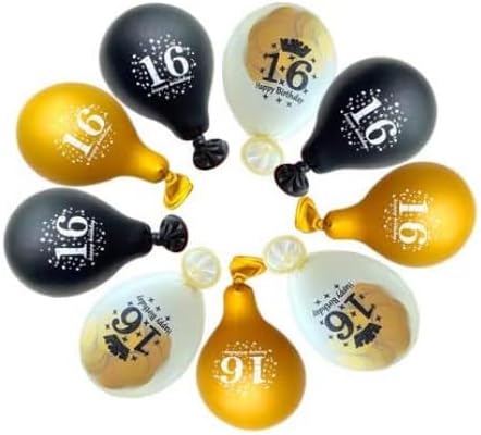 Party Store Plus 16th Birthday Balloons - 15pcs (Black, Gold, Rose Gold Confetti) - Sweet 16 Birthday Party Decorations - Happy 16th Birthday Balloons - 12 Inch Latex Balloons