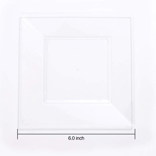 WDF 100PCS Clear Plastic Plates-6inch Square Disposable Plates- Small Appetizer Plates-Premium Clear Dessert/Salad Plates Perfect for Wedding & Parties