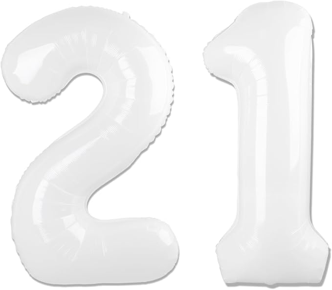 White Number 21 Balloon 40 inch, 21 Number Balloons, 21st White Birthday Decorations for Women Men, 21 Year Old Party Supplies