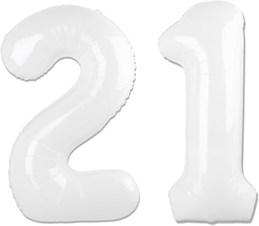 White Number 21 Balloon 40 inch, 21 Number Balloons, 21st White Birthday Decorations for Women Men, 21 Year Old Party Supplies