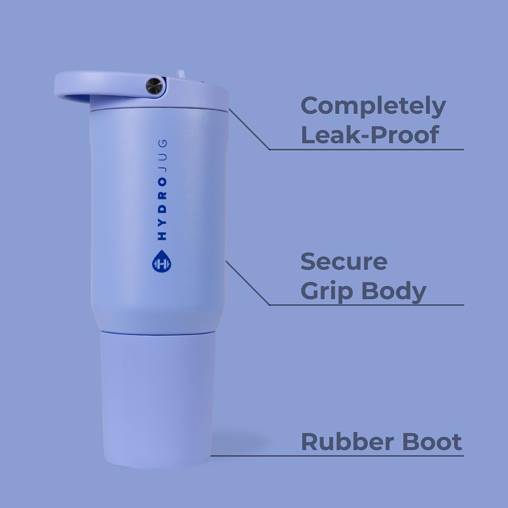 HydroJug Sport - Stainless Steel Tumbler with Straw, Vacuum Insulated, 20oz Leakproof Water Bottle, Ergonomic Design, Reusable, Dishwasher Safe, Rubber Base, Durable for Gym or Outdoors, Peri