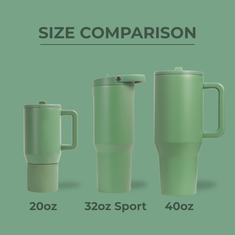 HydroJug Sport - Stainless Steel Tumbler with Straw, Vacuum Insulated, 32oz Leakproof Water Bottle, Ergonomic Design, Reusable, Dishwasher Safe, Rubber Base, Durable for Gym or Outdoors, Sage