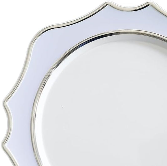 " OCCASIONS " 40 Pieces 13.25'' Scalloped Disposable/Reusable Plastic Charger Plates for Wedding, (Scalloped Imperial Blue & Silver)