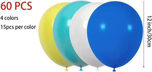 60 pcs 12 Inch Royal Blue White Teal Yellow Latex Balloons, For Birthday, Wedding, Baby Shower, Party Balloons Decorations