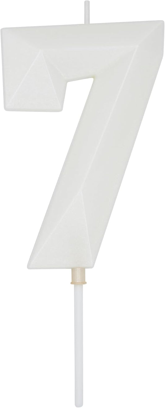 DERVENTA Large Birthday Candle Number 3D White 3.7 inch Party Celebration Anniversary Decoration Cake Topper 1 Piece (Number 7 White)