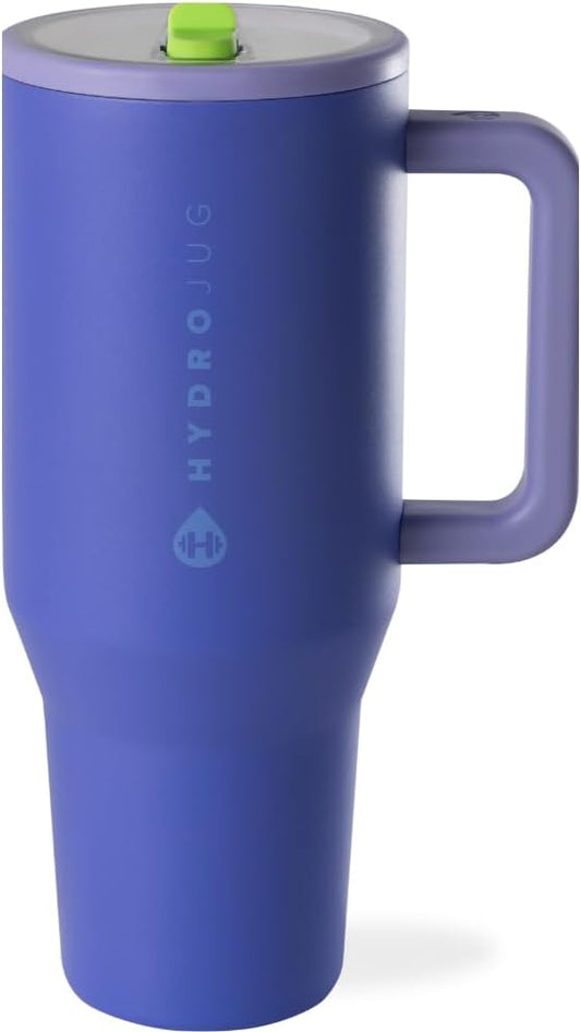 HydroJug Traveler - 40 oz Water Bottle with Handle & Flip Straw - Fits in Cup Holder, Leak Resistant Tumbler-Reusable Insulated Stainless Steel & Rubber Base - Gifts for Women & Men, Lime Rickey