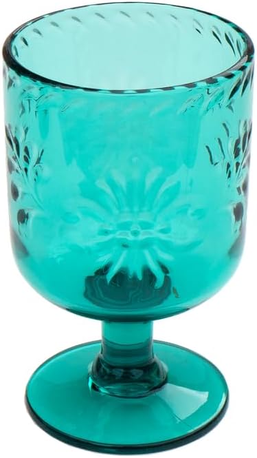 Talavera Premium Acrylic Drinkware Indoor/Outdoor, Goblet, Teal, 13oz, Set of 6