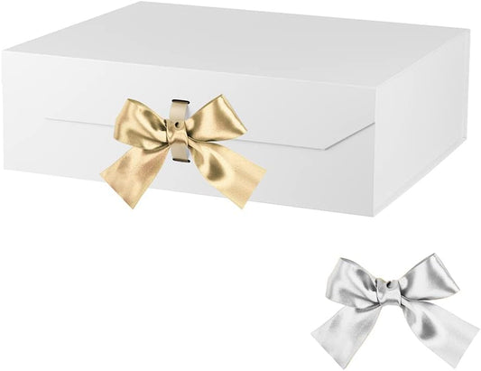 Extra Large White Gift Box 19x16x6 Inches, Gift Box with Ribbon, Gift Boxes with Lid Magnetic Closure, Groomsman Proposal Box, Rectangle Collapsible Boxes for Wedding Gown (Matte White)