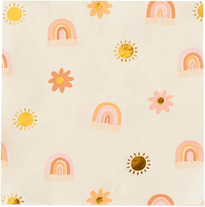 Daydream Society Boho Rainbow - Large Paper Napkins - Rainbow Party Napkins in Pastel Colors with Gold Foil - Pack of 16 Dinner Napkins - For Birthdays, Baby Showers, and Summer Gatherings