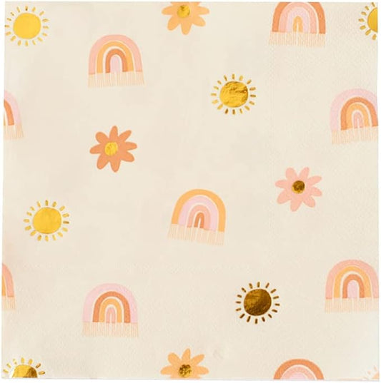 Daydream Society Boho Rainbow - Large Paper Napkins - Rainbow Party Napkins in Pastel Colors with Gold Foil - Pack of 16 Dinner Napkins - For Birthdays, Baby Showers, and Summer Gatherings