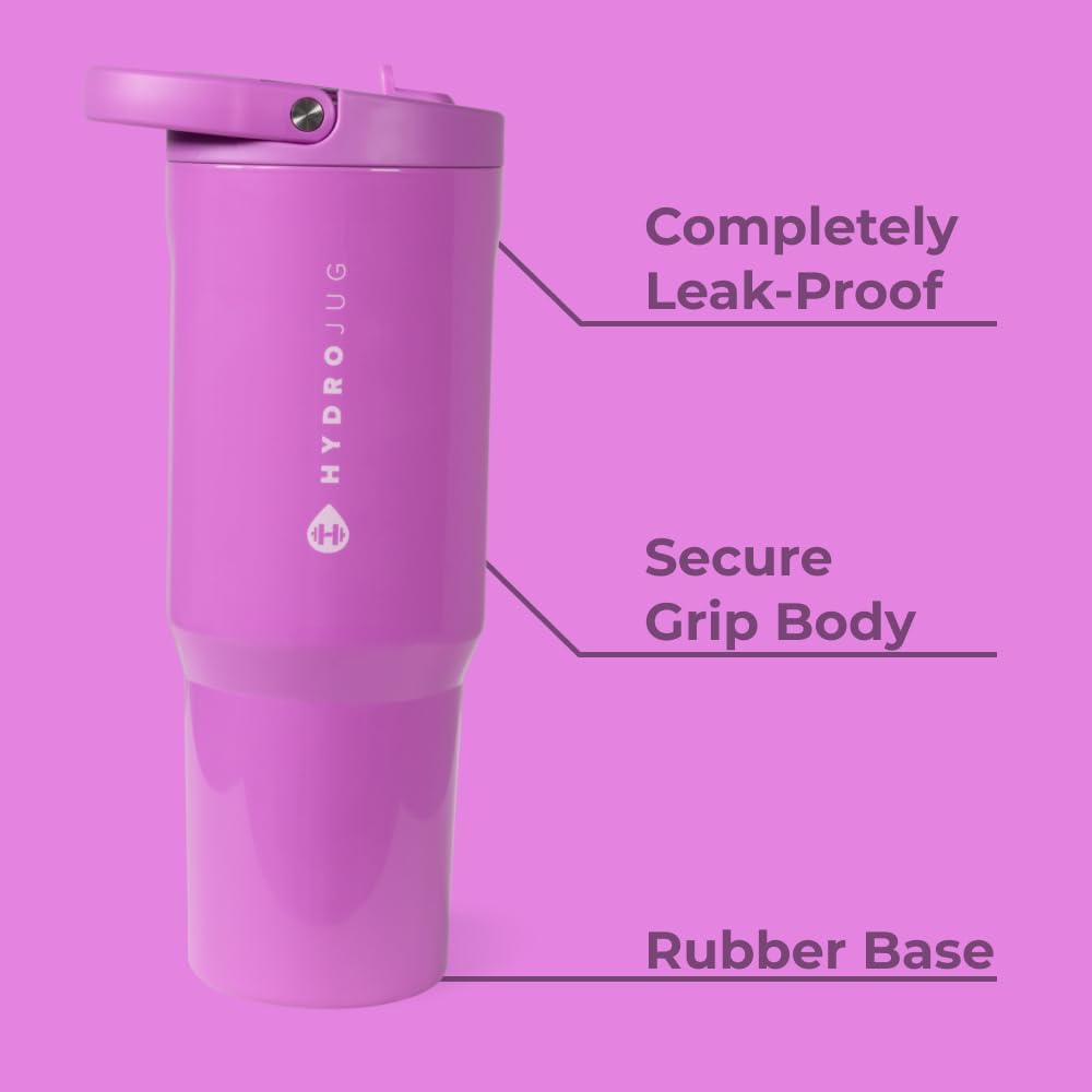 HydroJug Sport - Stainless Steel Tumbler with Straw, Vacuum Insulated, 40oz Leakproof Water Bottle, Ergonomic Design, Reusable, Dishwasher Safe, Rubber Base, Durable for Gym or Outdoors, Pulse