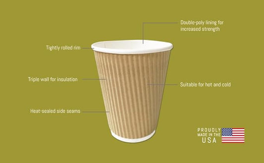 Ripple Paper Cups 16 oz 200 Pack for Coffee & Tea Made in USA | Bulk 200 Count for Home, Office, Restaurants & Coffee Shops | Recyclable, Insulated, & Disposable 16 Ounce To-Go Cups for Hot Beverages