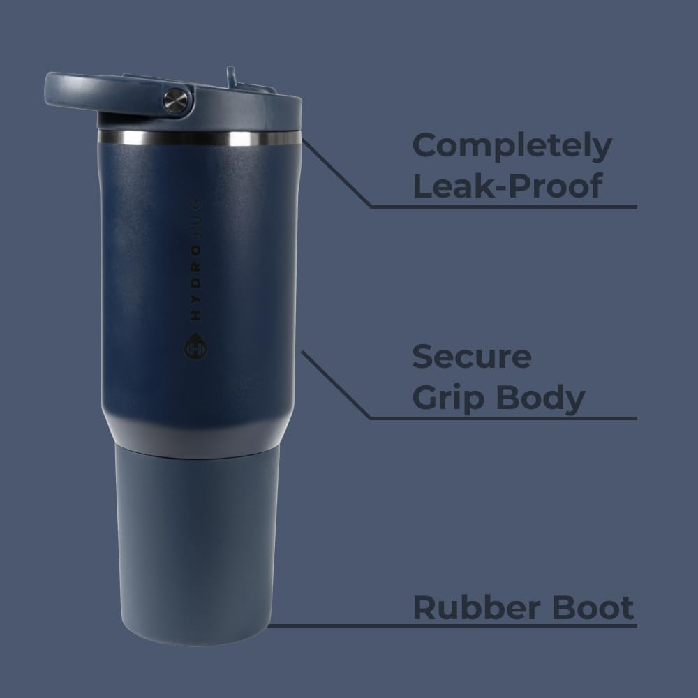 HydroJug Sport - Stainless Steel Tumbler with Straw, Vacuum Insulated, 20oz Leakproof Water Bottle, Ergonomic Design, Reusable, Dishwasher Safe, Rubber Base, Durable for Gym or Outdoors, Midnight