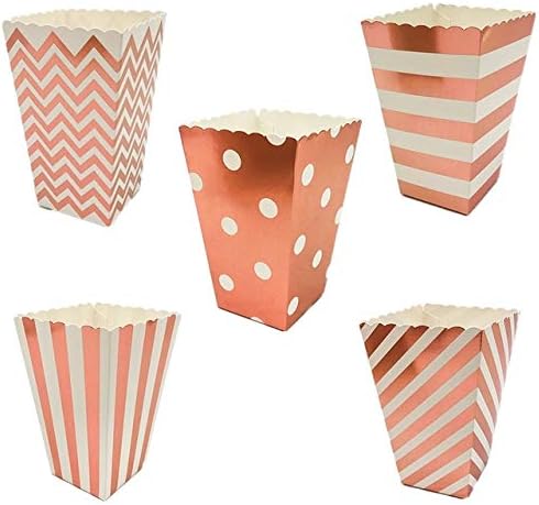 Tvoip 36Pcs Gold/Silver/Rose Gold Foil Popcorn Treat Box Christmas Wedding Decoration Party Favor Supply Candy Gift Popcorn Bags (Rose Gold)