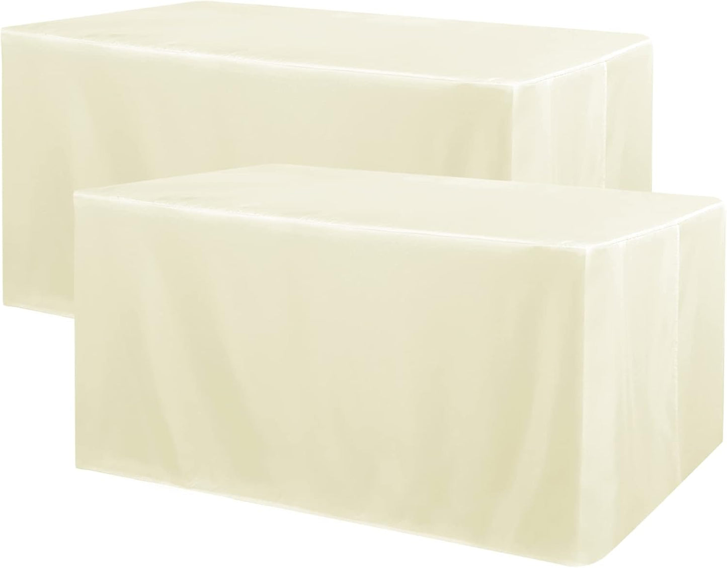 Obstal 2 Pack Table Clothes for 4 Foot Rectangle Tables - Water Resistant Washable Fabric Polyester Rectangle Table Cover Protector for Wedding, Banquet and Trade Shows, 48L x 24W x 30H Inches, Cream
