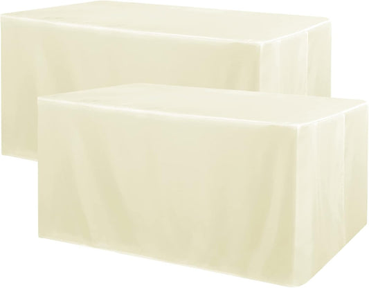 Obstal 2 Pack Table Clothes for 8 Foot Rectangle Tables - Water Resistant Washable Fabric Polyester Rectangle Table Cover Protector for Wedding, Banquet and Trade Shows, 96L x 30W Inches, Cream
