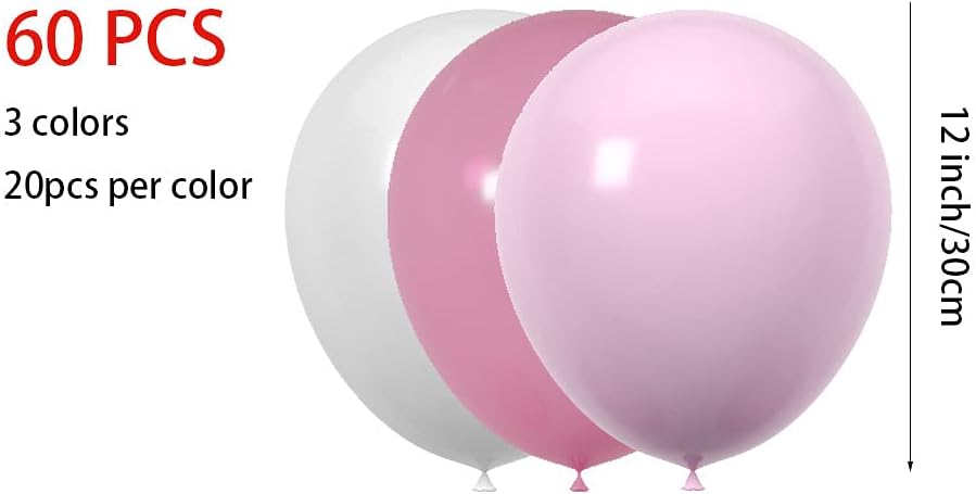 60 Count 12-Inch Pastel Pink And White Latex Balloons - Wedding Birthday Baby Shower Decorations, Spring Party Supplies