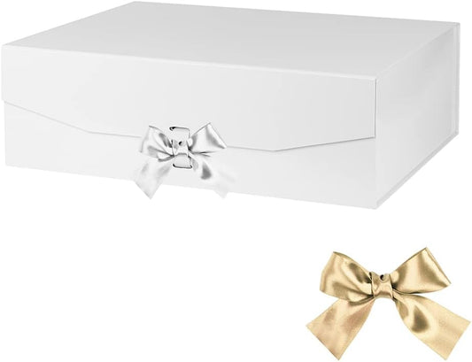 Extra Large White Gift Box 16x14x5.3 Inches, Gift Box with Ribbon, Gift Box with Lid Magnetic Closure, Groomsman Proposal Box, Rectangle Collapsible Gift Boxes for Large Gifts (Matte White)