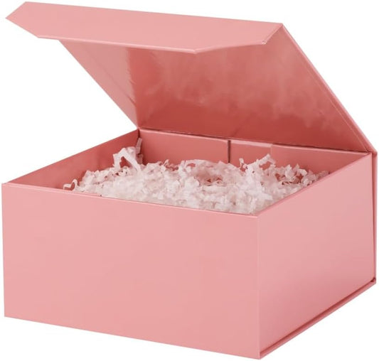 1 Pcs Small Pink Gift Box 8x8x4 Inch Magnetic Gift Box Small Magnetic Box with Crinkle Paper Pink Small Gift Box with Shredded Paper Luxury Gift Boxes with Lids for Presents