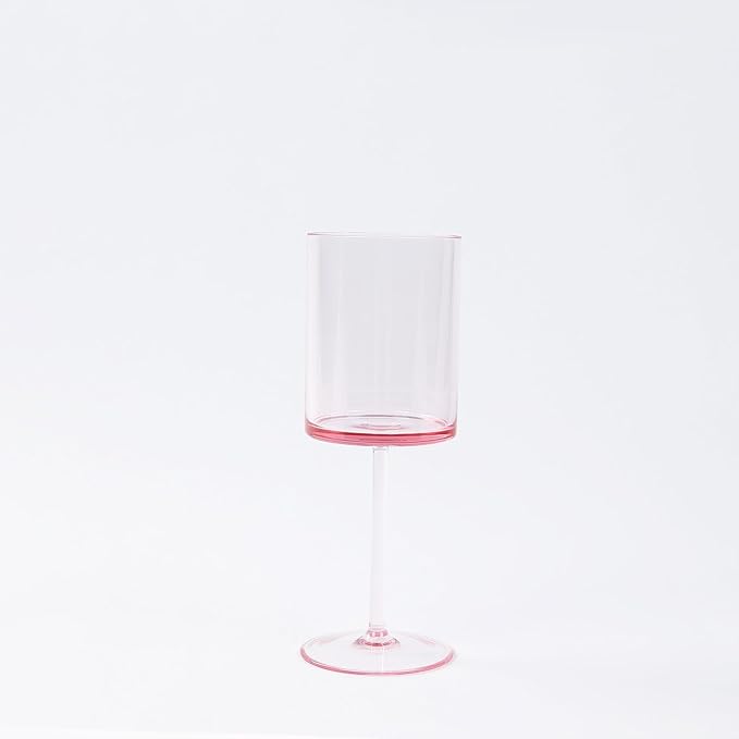 Efavormart 6-Pack Transparent Blush Plastic Cylindrical Wine Glasses 10oz, Long Stem - Shatterproof Reusable Cocktail Glasses