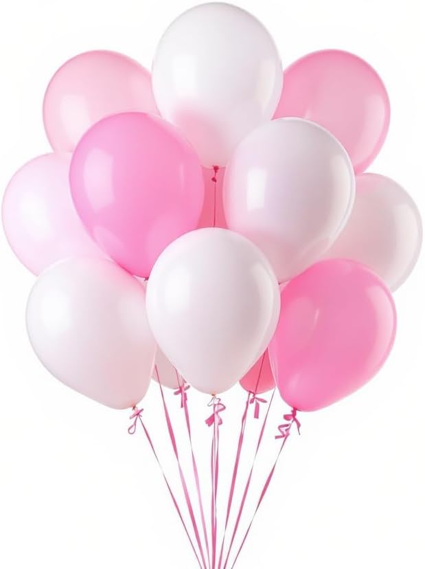 50 Pack 12 Inch White and Pink Latex Balloons (25 White + 25 Pink), Baby Shower Decorations, Gender Reveal Party Supplies, Bridal Shower & Birthday Balloon Arch Kit, Photo Backdrop, Air or Helium