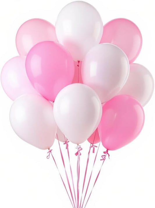 50 Pack 12 Inch White and Pink Latex Balloons (25 White + 25 Pink), Baby Shower Decorations, Gender Reveal Party Supplies, Bridal Shower & Birthday Balloon Arch Kit, Photo Backdrop, Air or Helium