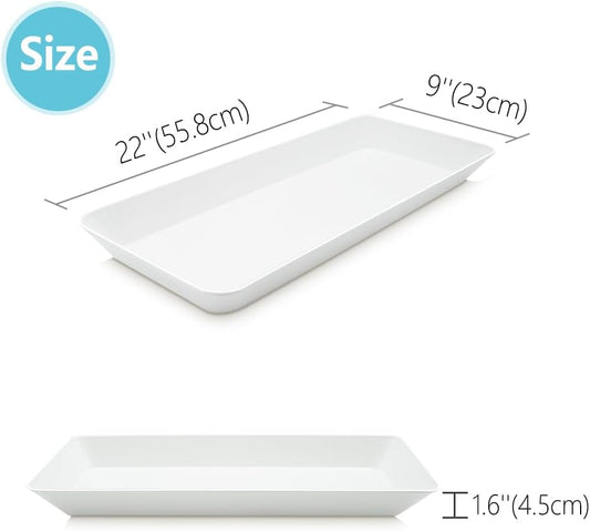 Serving Tray Platter Rectangle, 4 Pcs Long Narrow Food Tray for Veggie Fruit Snack Dessert, Plastic White Food Trays for Party Supplies Display, Rectangular Platters for Serving Food, BPA Free