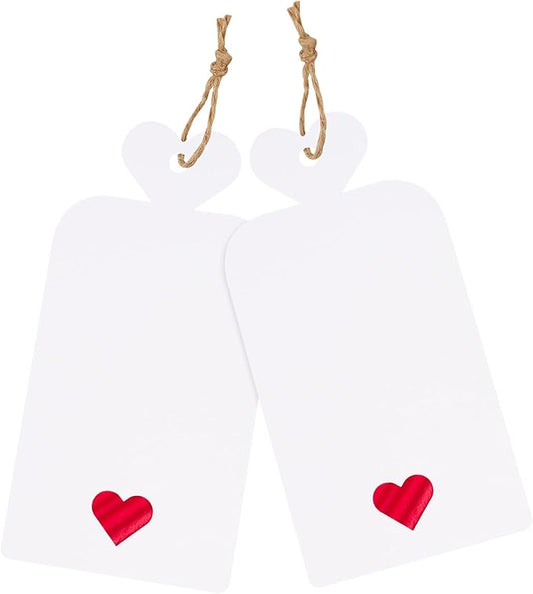 joycraft 100pcs Blank Gift Tags with String, 4x2 in White Paper Tags with Foil Red Heart, Personalized Gift Wrapping Labels for Birthday, Baby Shower, Wedding, Valentine's Day