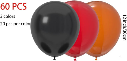 60 Pcs 12-Inch Latex Graduation Balloons in Black, Orange, and Red - Perfect for Halloween, Graduation, Birthday, Baby Shower, and Party Decorations
