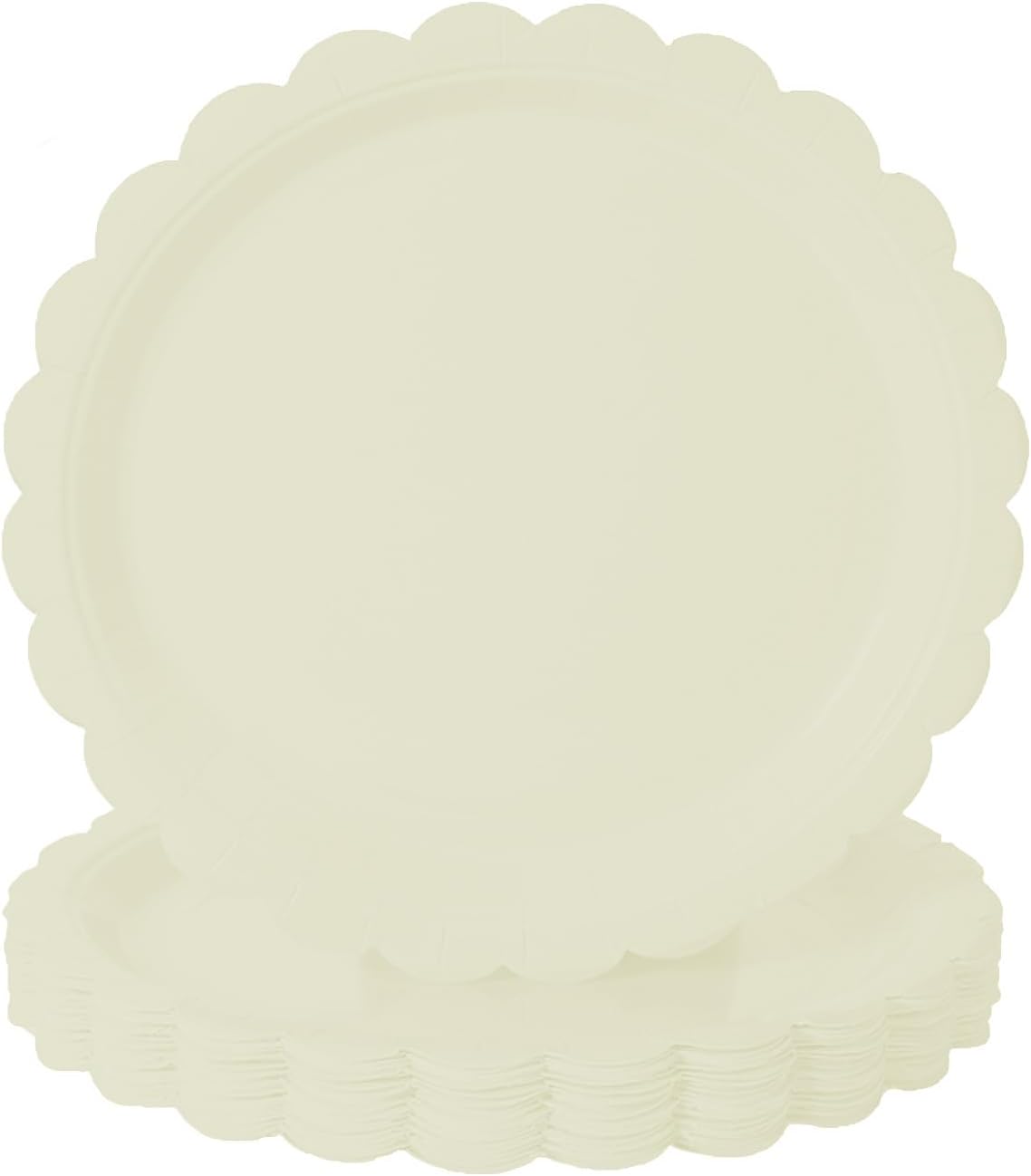 BEFORYOU 50PCS Scalloped Disposable Paper Plates 9IN Dessert Cake Party Plates for Baby Shower, Wedding,Bridal Shower Birthday Party Supplies (Milky-White, 9IN)