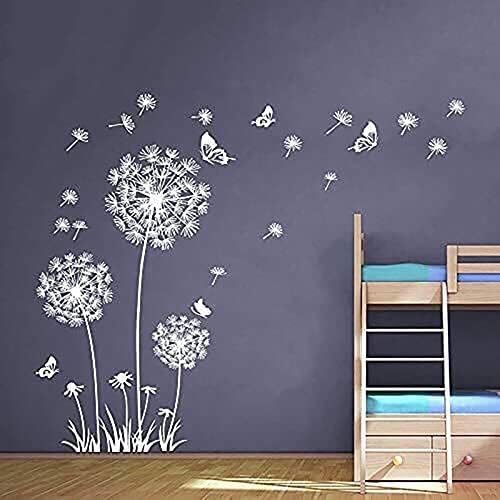 2 Set Dandelion Peel and Stick White Dandelion Stickers Large Floral Wall Stickers & Murals Vinyl Wall Art Flower Wall Decals for Bedroom, Bathroom, Living Room, Restroom