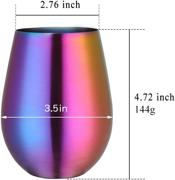 Buyer Star 304 Stainless Steel Wine Glasses Set of 2 - Large 17 oz Outdoor Stemless Wine Tumblers - 100% Unbreakable & Stemless Metal Drinking Cups for Home and Outdoors Dishwasher safe (Rainbow)