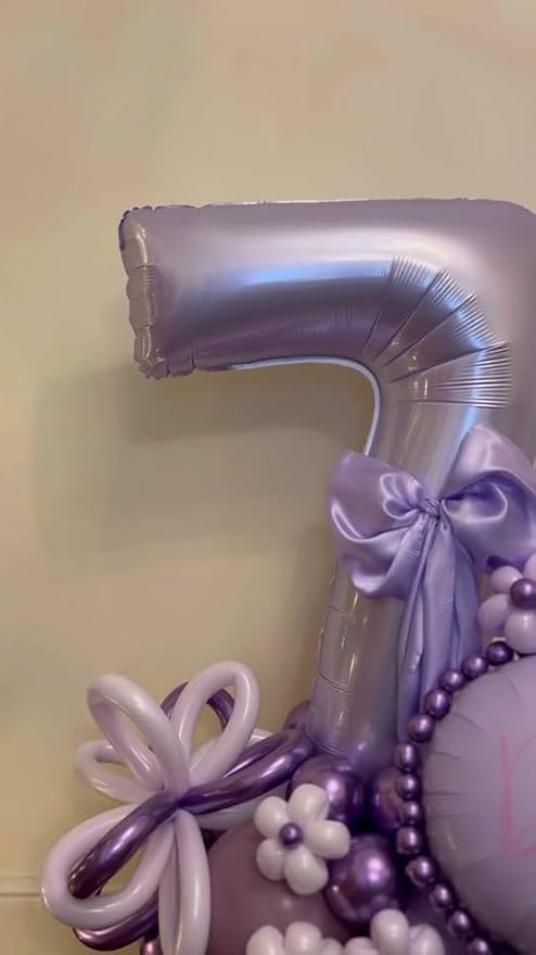 Lilac 7 Balloon, Number Balloons 40 Inch, Lavender 7th Birthday Decorations for Girls Kids, Party Decoration for Women, Number 7 Balloon