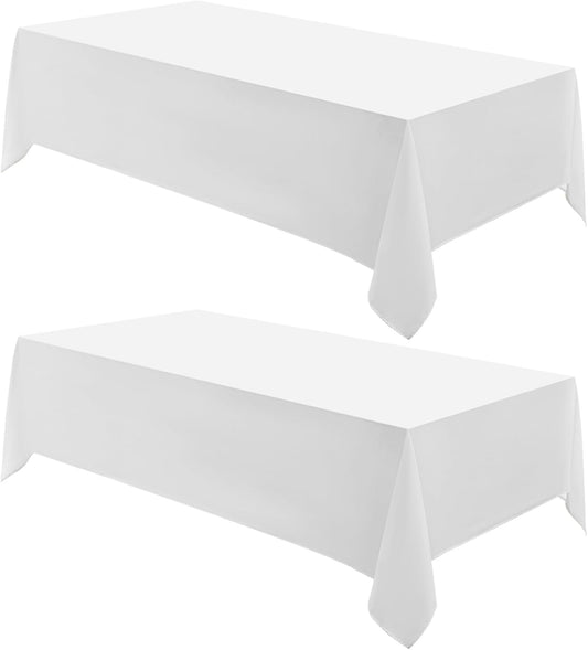 Rectangle Tablecloths 60x120 Inch 2 Pack White Tablecloth Washable Decorative Linen Polyester Table Cloths for Dining Table Banquets Buffet Parties and Wedding