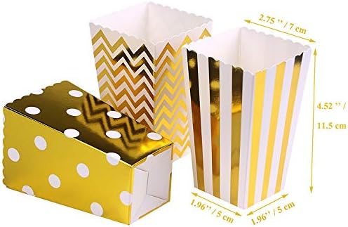 Tvoip 36Pcs Gold/Silver/Rose Gold Foil Popcorn Treat Box Christmas Wedding Decoration Party Favor Supply Candy Gift Popcorn Bags (Gold)