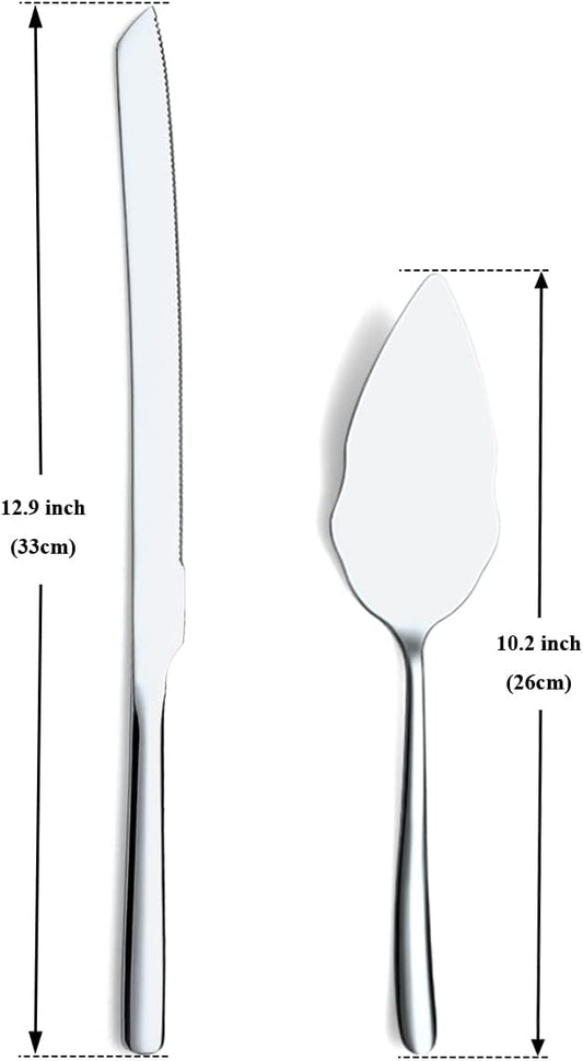 Wedding Cake Knife and Server Set, Stainless Steel Cake Cutting Set for Wedding, Include Cake Cutter and Cake Server for Wedding, Parties, Activities, Family, Dishwasher Safe (Shiny Silver)
