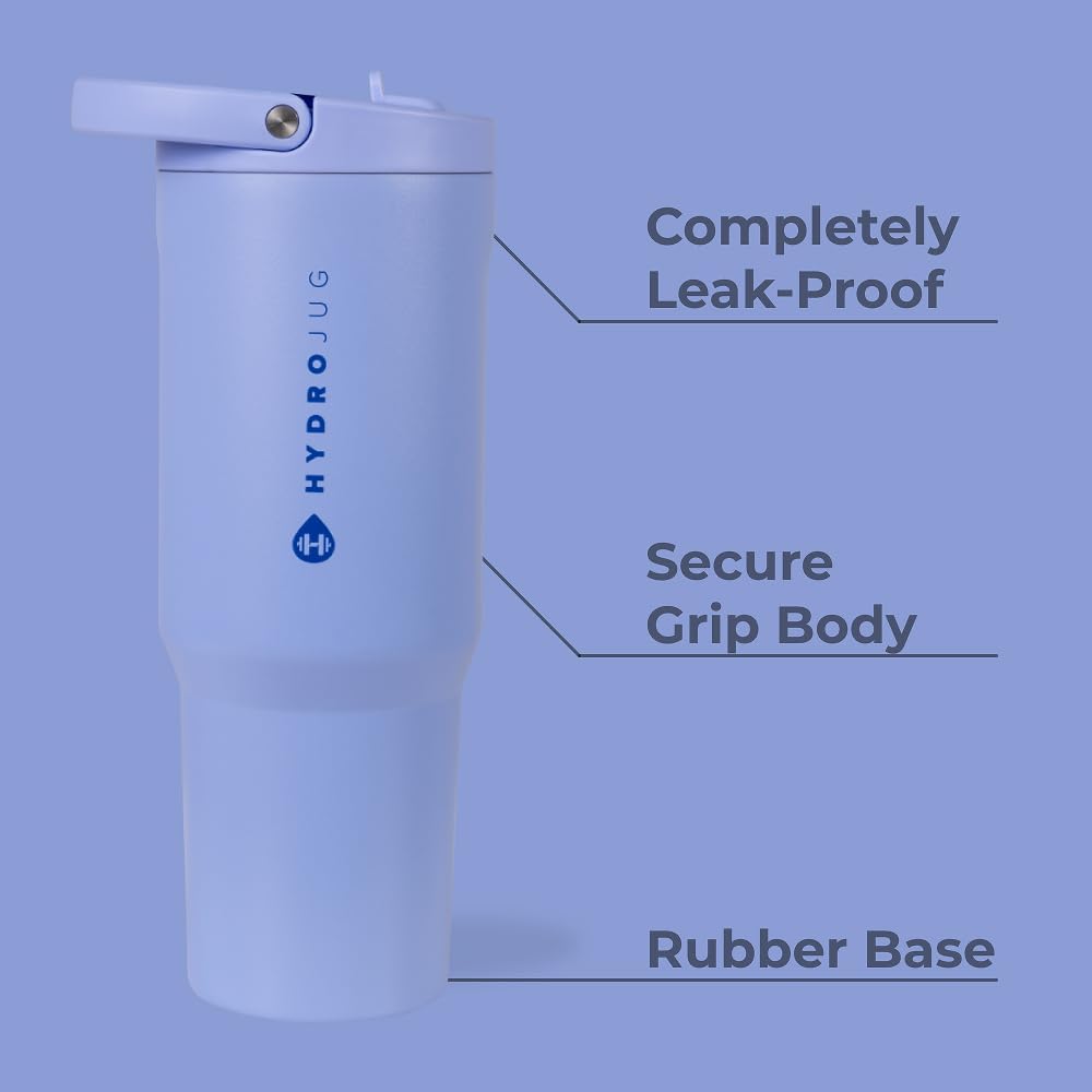 HydroJug Sport - Stainless Steel Tumbler with Straw, Vacuum Insulated, 40oz Leakproof Water Bottle, Ergonomic Design, Reusable, Dishwasher Safe, Rubber Base, Durable for Gym or Outdoors, Peri
