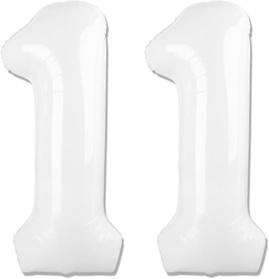 White Number 11 Balloon 40 inch, Translucent 11 Number Balloons, 11th White Birthday Decorations for Girls Boys, 11 Year Old Party Supplies