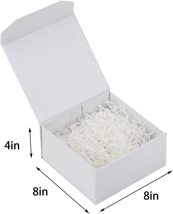 1 Pcs Small White Gift Box 8x8x4 Inch Magnetic Gift Box Small Magnetic Box with Crinkle Paper White Small Gift Box with Shredded Paper Luxury Gift Boxes with Lids for Presents